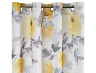 Zdjęcie: Zasłona Briana 140x250 cm z nadrukiem kwiatowym biało-żółta na przelotkach EUROFIRANY