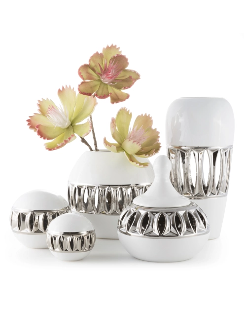 Zdjęcie: Wazon Lirio 21x13x21 cm biało-srebrny EUROFIRANY