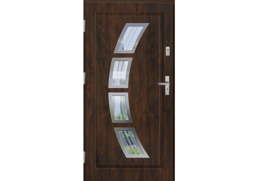 Zdjęcie: Drzwi zewnętrzne stalowo-drewniane Disting Figaro 03 Orzech 90 cm lewe zamek listwowy KR CENTER