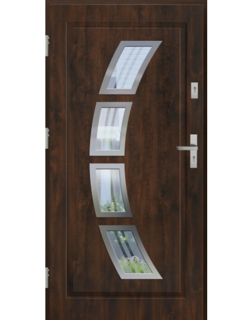 Zdjęcie: Drzwi zewnętrzne stalowo-drewniane Disting Figaro 03 Orzech 90 cm lewe zamek listwowy KR CENTER
