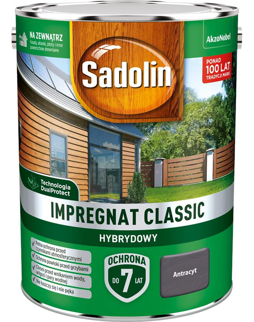 Zdjęcie: Impregnat Classic Hybrydowy antracyt 4,5 L SADOLIN