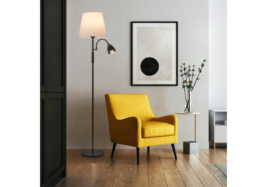 Zdjęcie: Lampa podłogowa Artemis plus, czarna podstawa, biały abażur ADRILUX