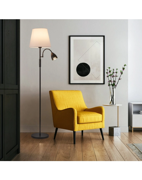 Zdjęcie: Lampa podłogowa Artemis plus, czarna podstawa, biały abażur ADRILUX