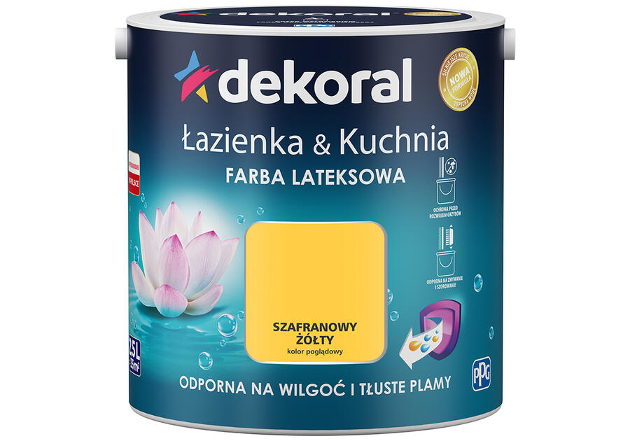Zdjęcie: Farba lateksowa Łazienka&Kuchnia szafranowy żółty 2,5 L DEKORAL