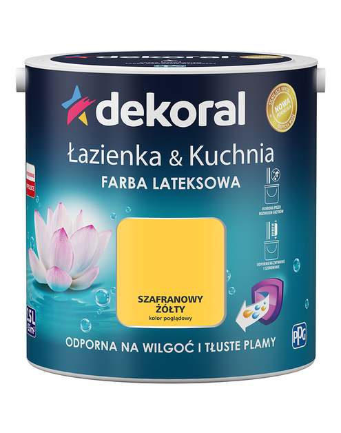 Zdjęcie: Farba lateksowa Łazienka&Kuchnia szafranowy żółty 2,5 L DEKORAL