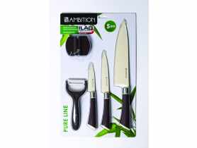 Komplet 3 noży z ostrzałką i obieraczką Pure Line AMBITION