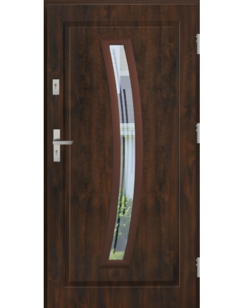 Zdjęcie: Drzwi zewnętrzne stalowo-drewniane Disting Mario 02 Orzech 80 cm prawe KR CENTER