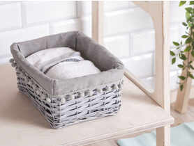 Koszyk szary z pomponami 30x21x13 cm ALTOMDESIGN