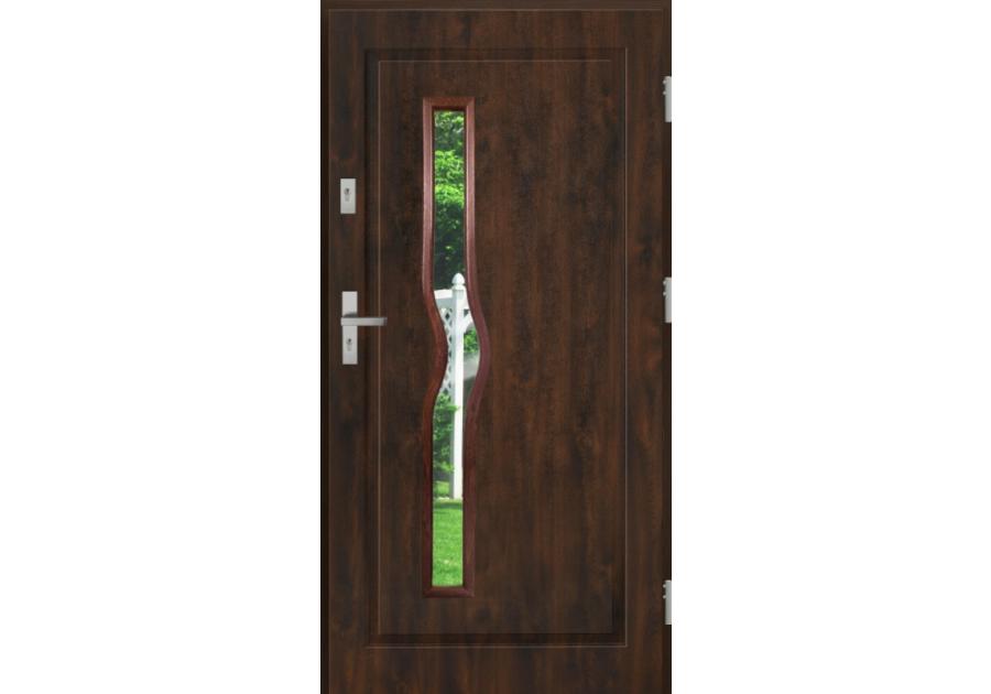 Zdjęcie: Drzwi zewnętrzne stalowo-drewniane Disting Mario 05 Orzech 100 cm prawe KR CENTER