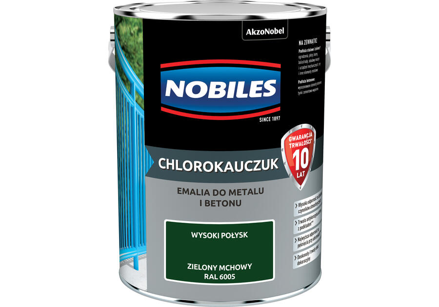 Zdjęcie: Farba emalia chlorokauczukowa 5 L zielony mchowy NOBILES