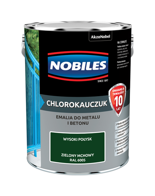 Zdjęcie: Farba emalia chlorokauczukowa 5 L zielony mchowy NOBILES