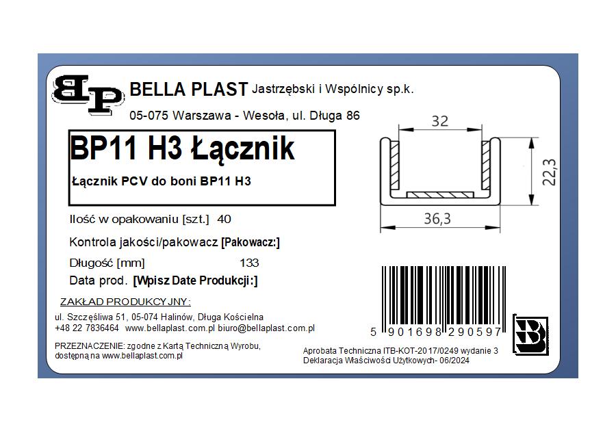 Zdjęcie: Łącznik wzdłużny BP11 H3 Ł do listwy do boniowania BELLA PLAST