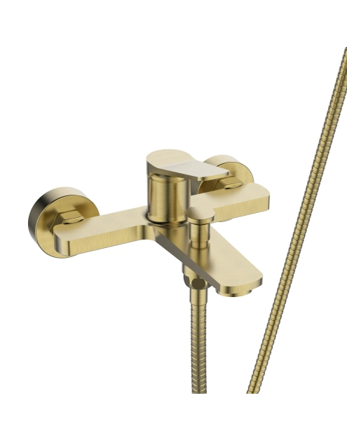 Zdjęcie: Bateria wannowa z zestawem natryskowym Alonia złoto szczotkowane INVENA