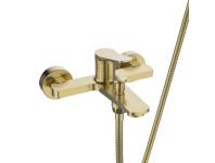 Zdjęcie: Bateria wannowa z zestawem natryskowym Alonia złoto szczotkowane INVENA