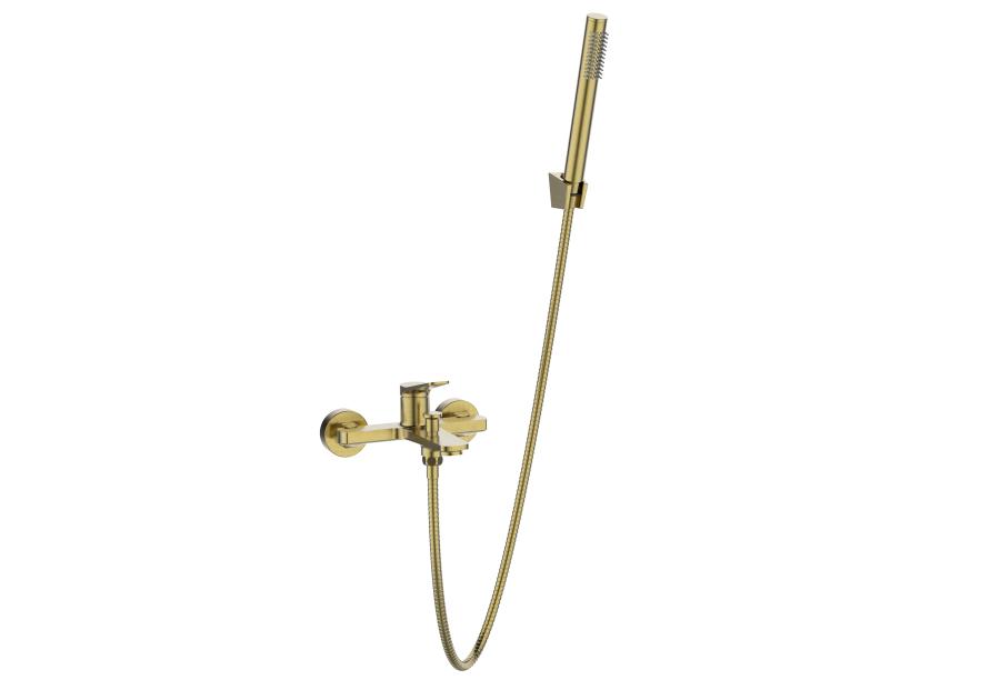 Zdjęcie: Bateria wannowa z zestawem natryskowym Alonia złoto szczotkowane INVENA