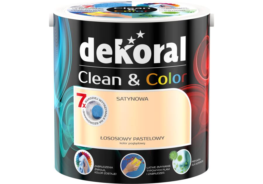Zdjęcie: Farba satynowa Clean&Color 2,5 L łososiowy pastelowy DEKORAL
