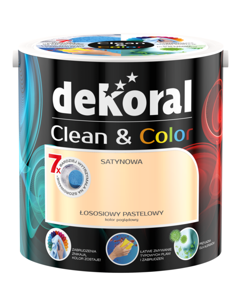 Zdjęcie: Farba satynowa Clean&Color 2,5 L łososiowy pastelowy DEKORAL