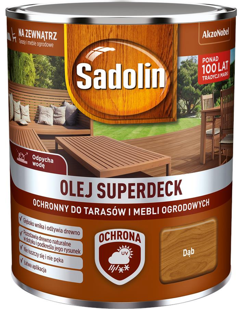 Zdjęcie: Olej do drewna 0,75 L dąb Superdeck SADOLIN