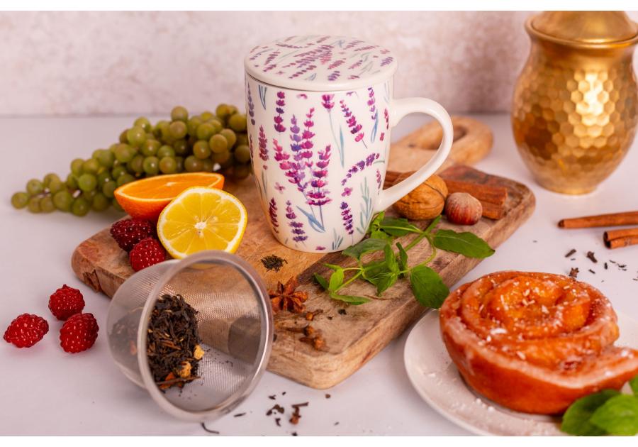 Zdjęcie: Kubek z zaparzaczem i pokrywką 340 ml dekoracja lawenda ALTOM DESIGN