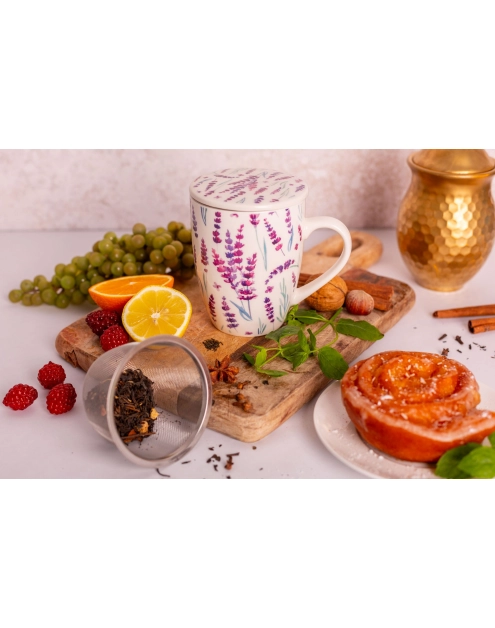 Zdjęcie: Kubek z zaparzaczem i pokrywką 340 ml dekoracja lawenda ALTOM DESIGN