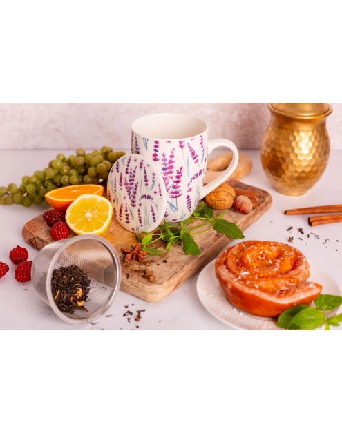 Zdjęcie: Kubek z zaparzaczem i pokrywką 340 ml dekoracja lawenda ALTOM DESIGN