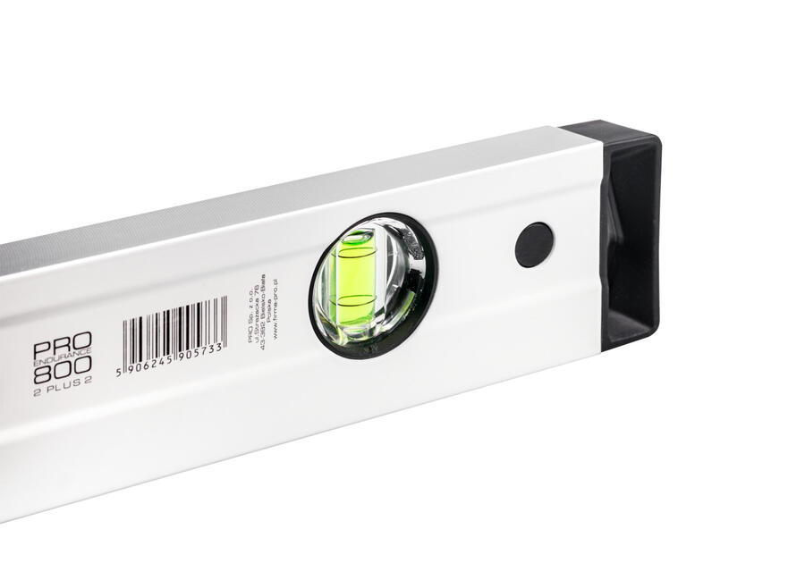 Zdjęcie: Poziomnica PRO800 malowana biała dwustronnie frezowana z uchwytami i libellą 2% 120 cm PRO