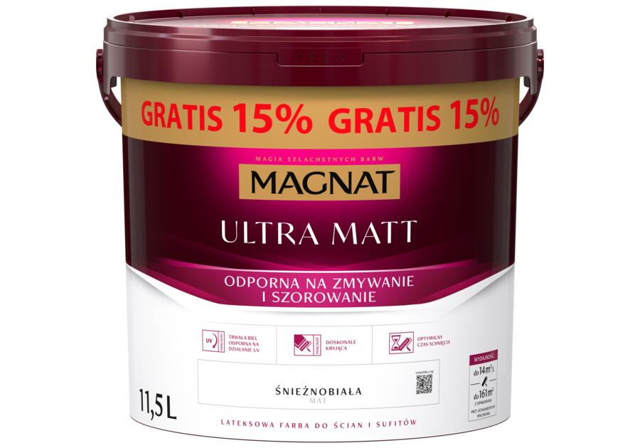 Zdjęcie: Farba lateksowa Magnat Ultra Matt 11,5 L biały ŚNIEŻKA