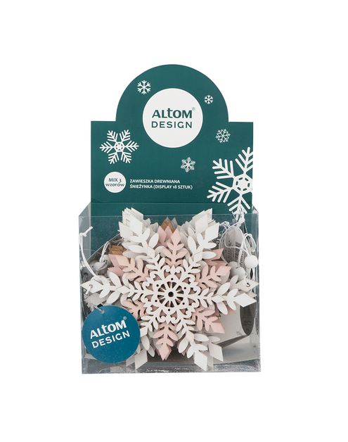 Zdjęcie: Zawieszka drewniana śnieżynka mix 3 kolorów Display 18 szt. ALTOMDESIGN