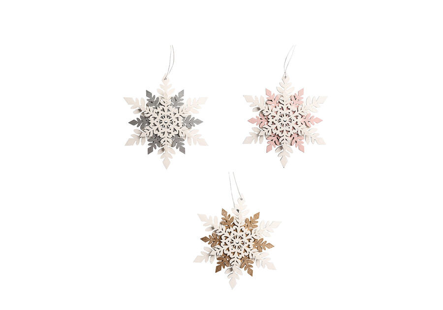 Zdjęcie: Zawieszka drewniana śnieżynka mix 3 kolorów Display 18 szt. ALTOMDESIGN