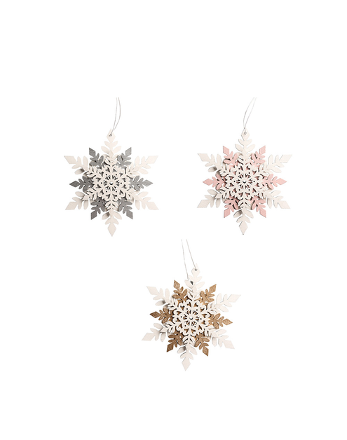 Zdjęcie: Zawieszka drewniana śnieżynka mix 3 kolorów Display 18 szt. ALTOMDESIGN