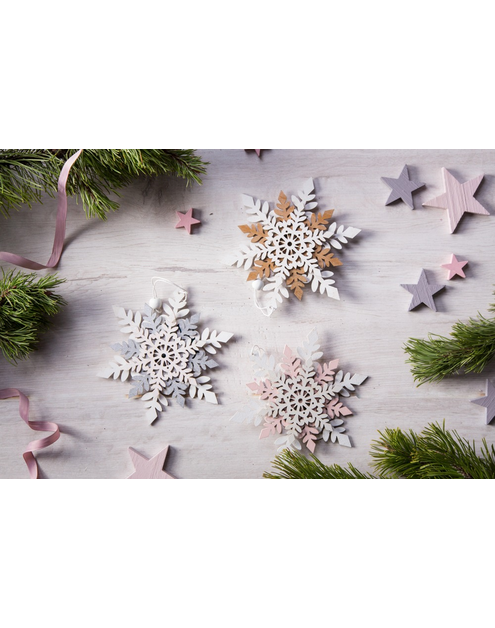 Zdjęcie: Zawieszka drewniana śnieżynka mix 3 kolorów Display 18 szt. ALTOMDESIGN