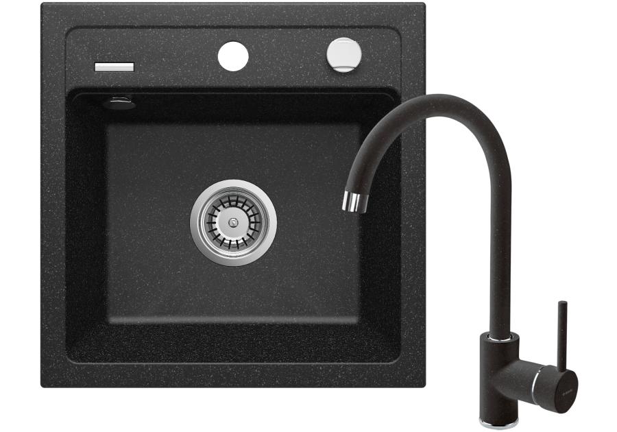 Zdjęcie: Zlewozmywak granitowy ZQZ_2103 grafit, bateria z wylewką BEN_262M grafit DEANTE