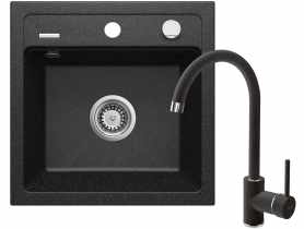 Zlewozmywak granitowy ZQZ_2103 grafit, bateria z wylewką BEN_262M grafit DEANTE