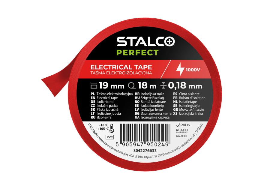 Zdjęcie: Taśma izolacyjna PVC 0,18 mm x 19 mm x 18 m czerwony STALCO PERFECT