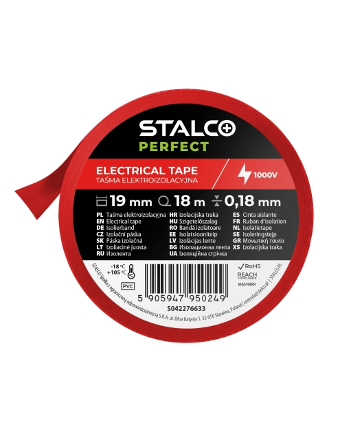 Zdjęcie: Taśma izolacyjna PVC 0,18 mm x 19 mm x 18 m czerwony STALCO PERFECT