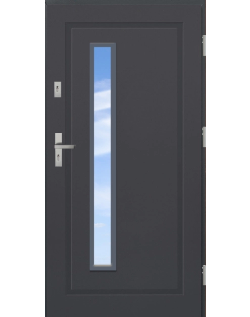 Zdjęcie: Drzwi zewnętrzne stalowo-drewniane Disting Mario 04B Antracyt 80 cm prawe KR CENTER