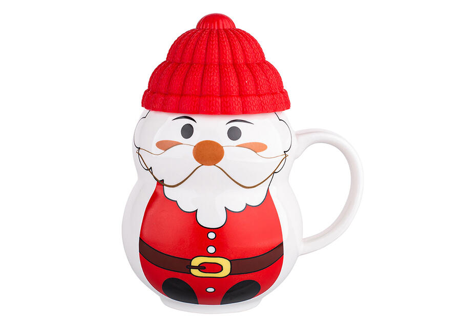 Zdjęcie: Kubek zimowy 350 ml z silikonową czapeczką Mikołaj w opasce ALTOMDESIGN