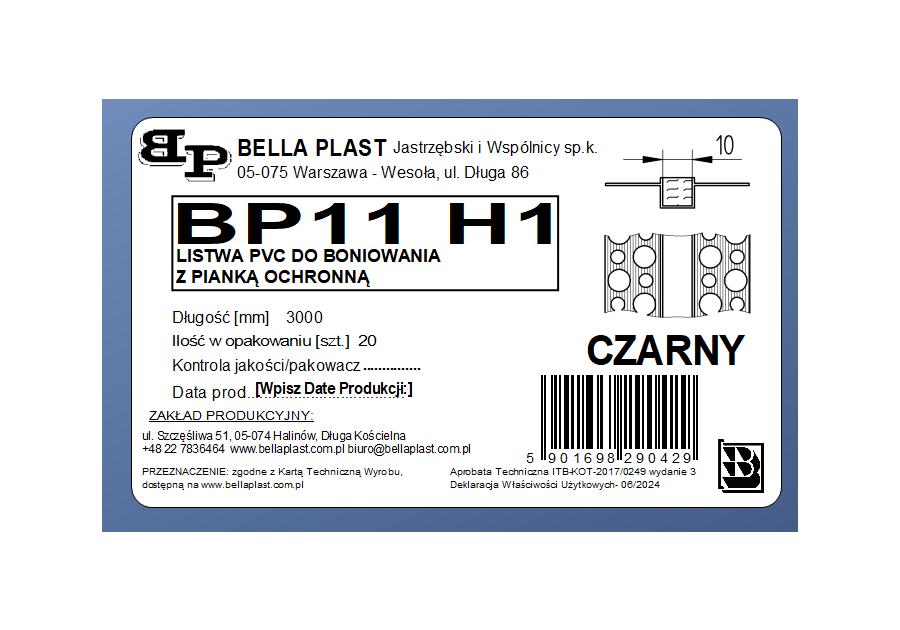 Zdjęcie: Listwa PVC do boniowania BP11 H1 L300 czarny bez siatki 10x10 mm BELLA PLAST