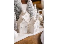 Zdjęcie: Świecznik ceramiczny świąteczny LED domek biały ze złotą linią 12,5 cm ALTOMDESIGN