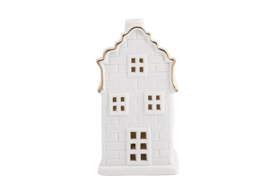 Zdjęcie: Świecznik ceramiczny świąteczny LED domek biały ze złotą linią 12,5 cm ALTOMDESIGN