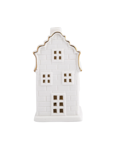 Zdjęcie: Świecznik ceramiczny świąteczny LED domek biały ze złotą linią 12,5 cm ALTOMDESIGN