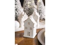 Zdjęcie: Świecznik ceramiczny świąteczny LED domek biały ze złotą linią 12,5 cm ALTOMDESIGN