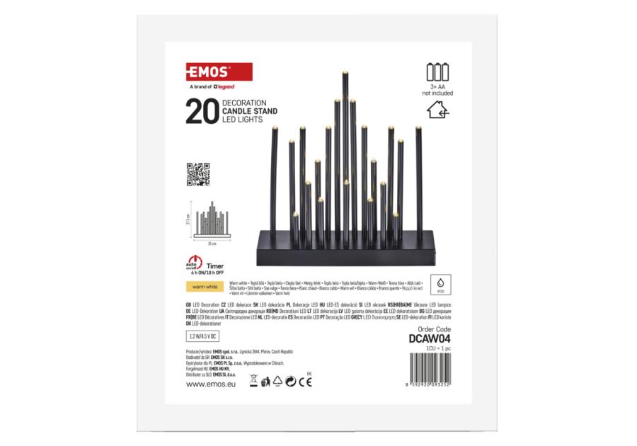 Zdjęcie: Świecznik czarny 20 LED, 27 cm, ciepła biel EMOS