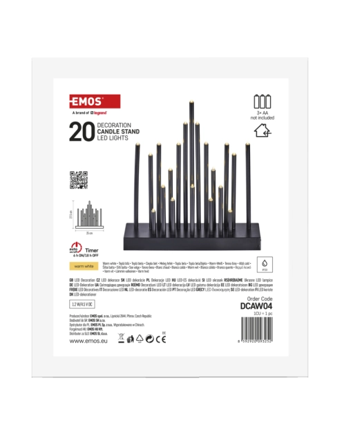 Zdjęcie: Świecznik czarny 20 LED, 27 cm, ciepła biel EMOS