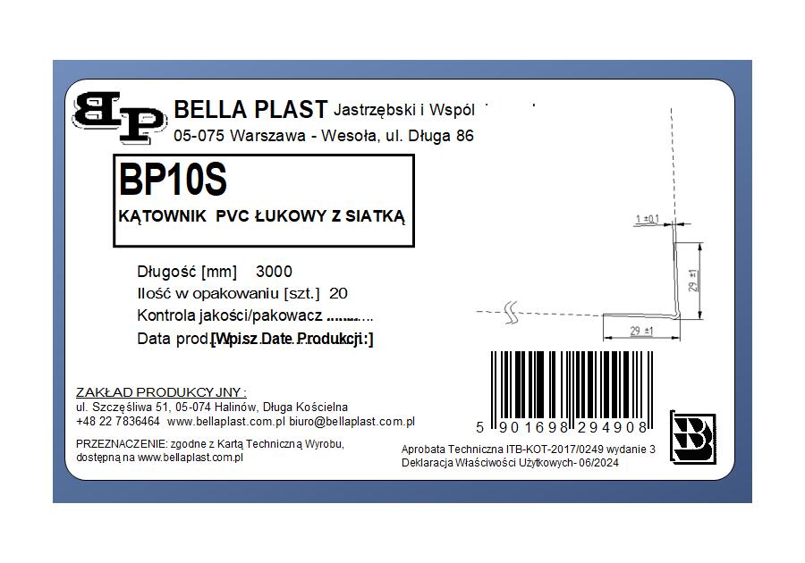 Zdjęcie: Kątownik łukowy z siatką BP10S L300 20 cm BELLA PLAST