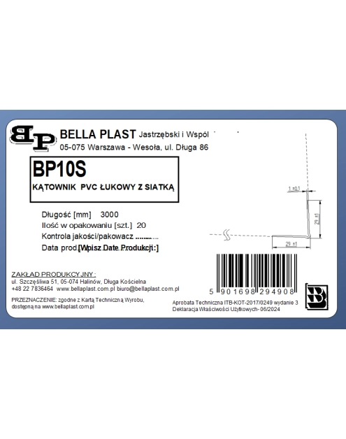 Zdjęcie: Kątownik łukowy z siatką BP10S L300 20 cm BELLA PLAST