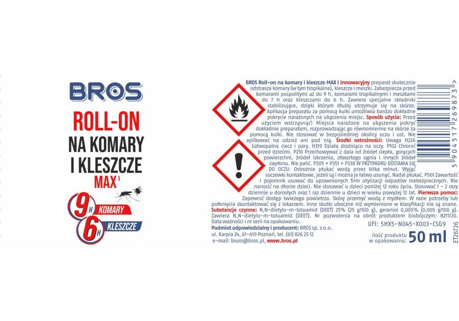 Zdjęcie: Rollon na komary i kleszcze Max 50 ml BROS