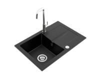 Zdjęcie: Zlewozmywak granitowy Tagi 1-komorowy antracyt 65x44x17,5 cm z baterią i syfonem MILÓ