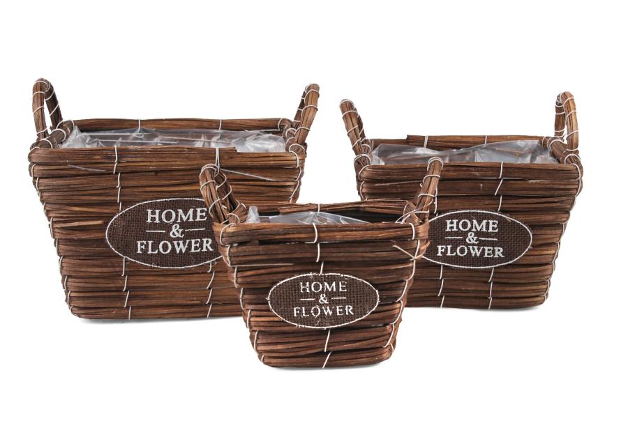 Zdjęcie: Komplet koszy kwadratowych z uchwytami do obasadzania 3 szt. HL05829.3 brąz TIN TOURS