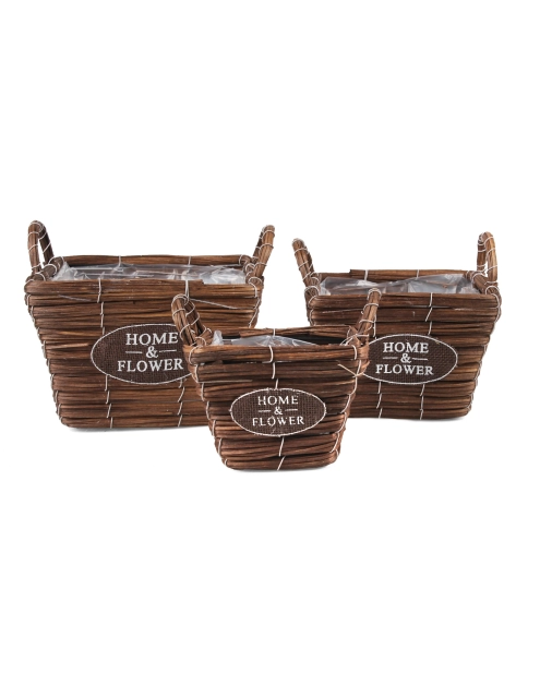 Zdjęcie: Komplet koszy kwadratowych z uchwytami do obasadzania 3 szt. HL05829.3 brąz TIN TOURS